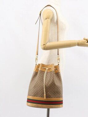 GUCCI Micro GG Supreme Web Sherry Line Bag PVC Beige 001 58 4793 Auth 161752